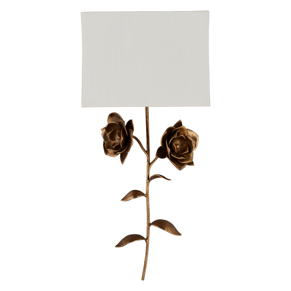 Rosabel Wall Sconce - Elegant Nature-Inspired Design with Antique Brass Finish and Off-White Shade