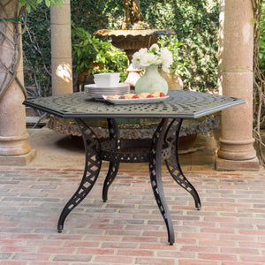 English Elm Christopher Knight Home® - CAYMAN Arch II Mesh Hex Table in Black Aluminum, Antique Finish, Seats 6 with Umbrella Hole for Patio 61145.00