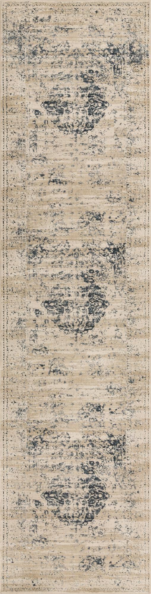 Unique Loom Chateau Hoover Machine Made Border Rug Dark Blue, Beige/Cream/Gray 2' 7" x 10' 0"