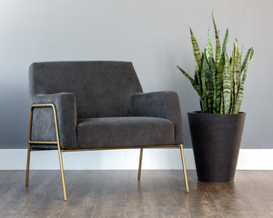 Sunpan Cybil Lounge Chair - Stylish Comfort with Modern Design and Antique Brass Legs for Your Space Polo Club Kohl Grey