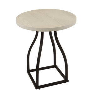 English Elm Tior Round Wood Top Accent Side Table with Geometric Gray Metal Base for Living Room White+Black B056P416978