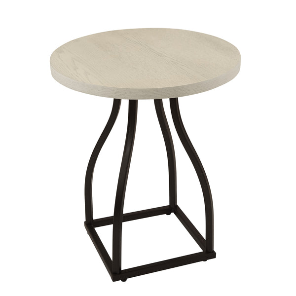 English Elm Tior Round Wood Top Accent Side Table with Geometric Gray Metal Base for Living Room White+Black B056P416978