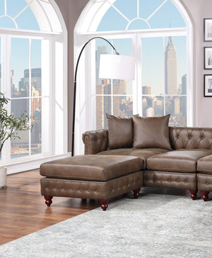 English Elm Dark Coffee 4-Piece Sectional Set – Breathable Leatherette With Reversible Loveseats & Ottomans B011S01328
