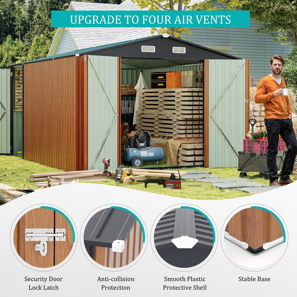 English Elm Campcraft Galvanized Steel Outdoor Storage Shed with Triple Lockable Doors and Vents W1598S00036