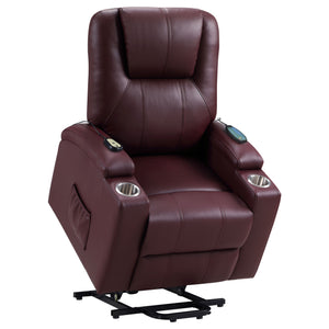 English Elm Macklin Faux Leather Power Lift Recliner with Heat Massage and Storage Pockets Wine Red B062P466805