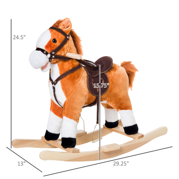 English Elm Animal Plush Rocking Horse with Sound Effects Steel Frame Toddler Ride on Toy T3971P442076