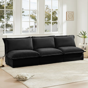 English Elm Modern Chenille Modular Sofa Deep Seat High Back Armless Sectional for Living Room Black W3041S00118