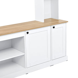 English Elm Arched Farmhouse Entertainment Center with Open Shelving for Living Room White N721S000063K