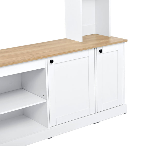English Elm Arched Farmhouse Entertainment Center with Open Shelving for Living Room White N721S000063K
