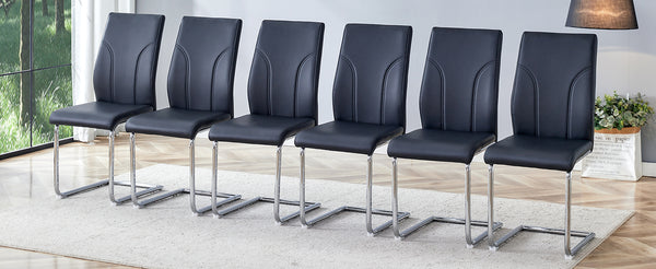 English Elm 6 Dining Chair Set Black PU Upholstered High-Back Chairs, Waterproof Stitching, Sturdy Legs, Easy Assembly W1151P203804