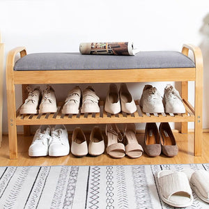 English Elm Contemporary Entryway Bench with Open Shoe Storage, Fabric Seat & Coat Rack Compact Space Saver Gray,Natural 9 L x 36 W x 16 H B2741P345162