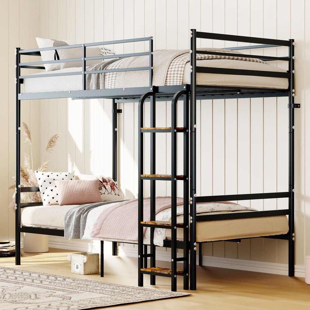 English Elm Bunk Bed Twin Over Heavy Duty Iron Frame with Guardrail for Teens and Adults W3752P464299