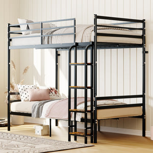 English Elm Bunk Bed Twin Over Heavy Duty Iron Frame with Guardrail for Teens and Adults W3752P464299