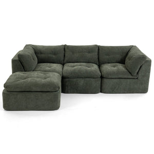 English Elm Modern Chenille Cloud Sectional with Ottoman Deep Sink Modular L Shaped Living Room Sofa Blackish Green W2379S00002