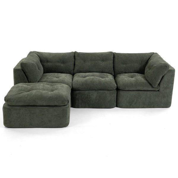 English Elm Modern Chenille Cloud Sectional with Ottoman Deep Sink Modular L Shaped Living Room Sofa Blackish Green W2379S00002