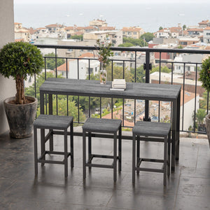 English Elm Modern Long Dining Table Set with 60" Rustic Space-Saving Pub Table and 3 Metal-Frame Stools, Easy Assembly Gray W757113527