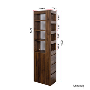 English Elm 70.87" H Modern Wooden Tall Storage Cabinet With 4 Display Shelves, 3 Drawers For Home & Office W331P281203