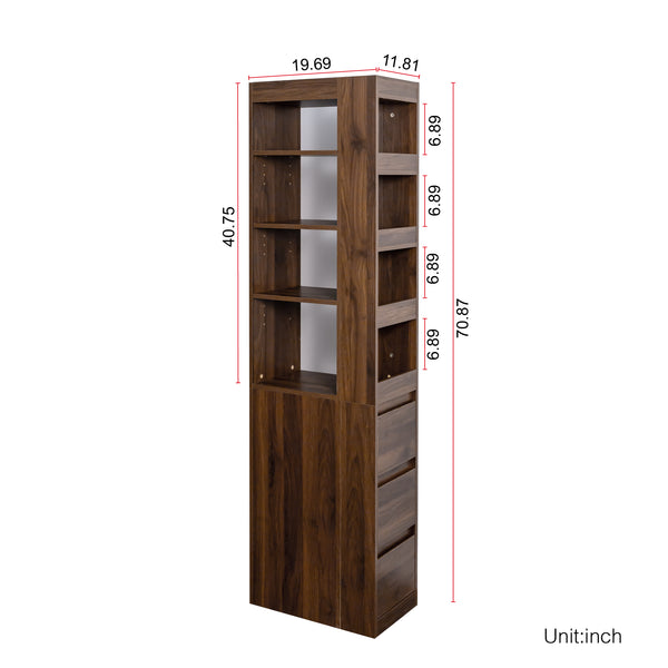 English Elm 70.87" H Modern Wooden Tall Storage Cabinet With 4 Display Shelves, 3 Drawers For Home & Office W331P281203