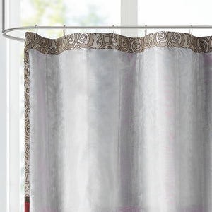 JLA Home Madison Park - Embroidered Jacquard Shower Curtain with Medallion Motif, Color-Blocked Texture & Rust-Resistant Grommets Red MP70-4047