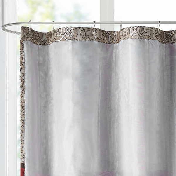 JLA Home Madison Park - Embroidered Jacquard Shower Curtain with Medallion Motif, Color-Blocked Texture & Rust-Resistant Grommets Red MP70-4047