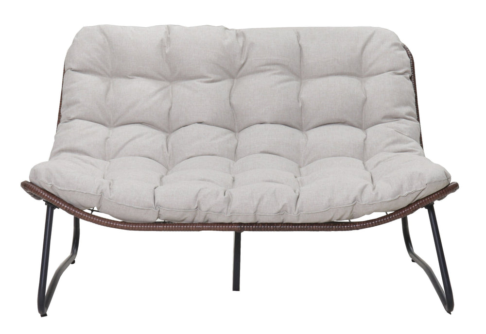 English Elm Patio Wicker Gliding Loveseat with Thick Cushions All Weather Pe Rattan Garden Bench W3990P415261