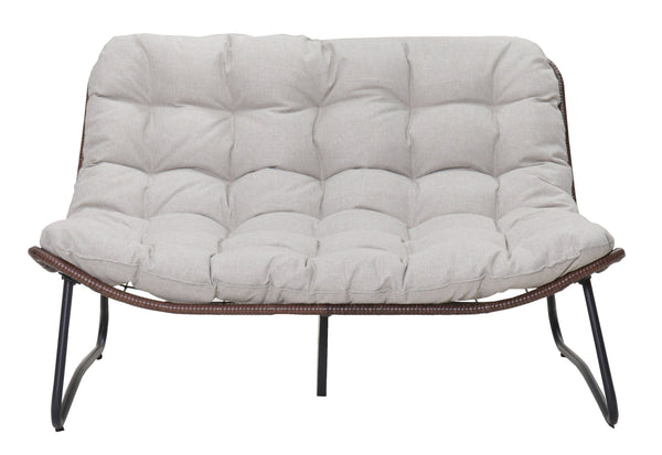 English Elm Patio Wicker Gliding Loveseat with Thick Cushions All Weather Pe Rattan Garden Bench W3990P415261