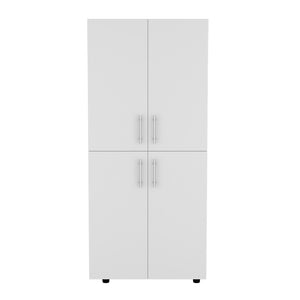 English Elm Armoire Moscow White Bedroom Wardrobe with Dual Cabinets, Hanging Rods & Shelves — Durable Engineered Wood B092S00263