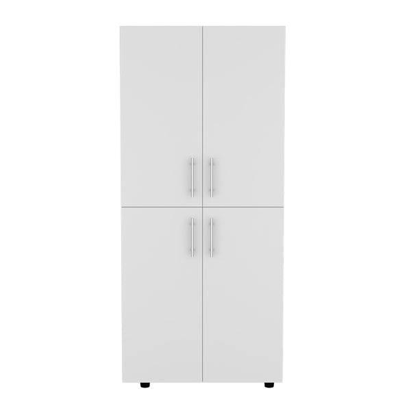 English Elm Armoire Moscow White Bedroom Wardrobe with Dual Cabinets, Hanging Rods & Shelves — Durable Engineered Wood B092S00263