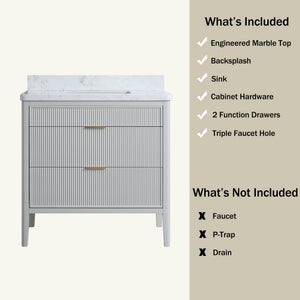 English Elm Fully Assembled 36'' Grey Bathroom Vanity With Engineered Marble Top & Dual Handle Sets For Style W1826P308975