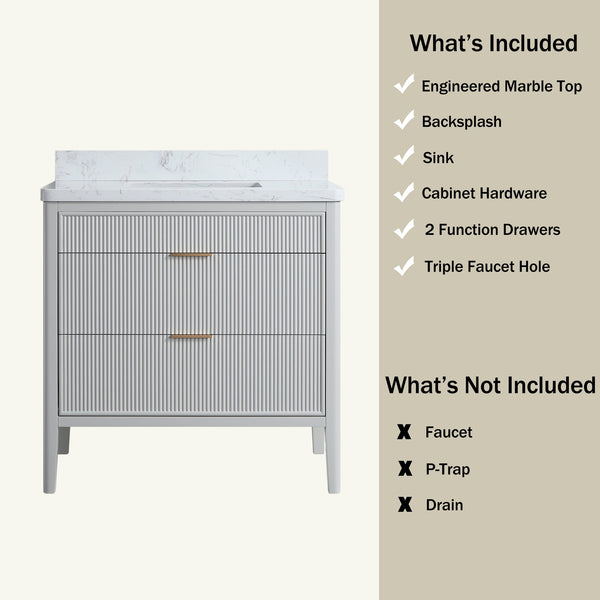 English Elm Fully Assembled 36'' Grey Bathroom Vanity With Engineered Marble Top & Dual Handle Sets For Style W1826P308975