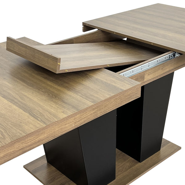 English Elm Extendable Faux Marble Dining Table with V-Legs — Sleek Expandable Conference & Kitchen Centerpiece for 6–10 Beige+Brown W1347S00007