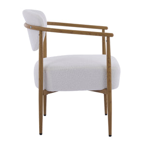 English Elm Beige Woven Fabric Dining Chair Set of Two with Wood Grain Iron Frame for Any Room W3149S00006