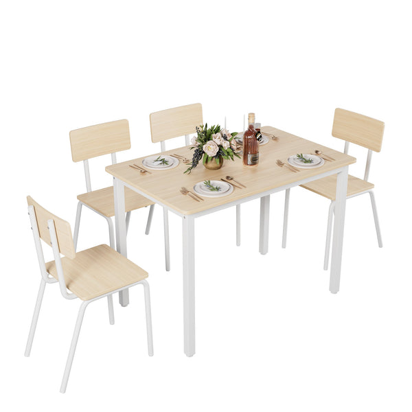 English Elm 5-Piece Modern Dining Set for Small Spaces — 43.3" MDF Top Table with Metal Frame and 4 Chairs, Easy Clean Oak W578133460