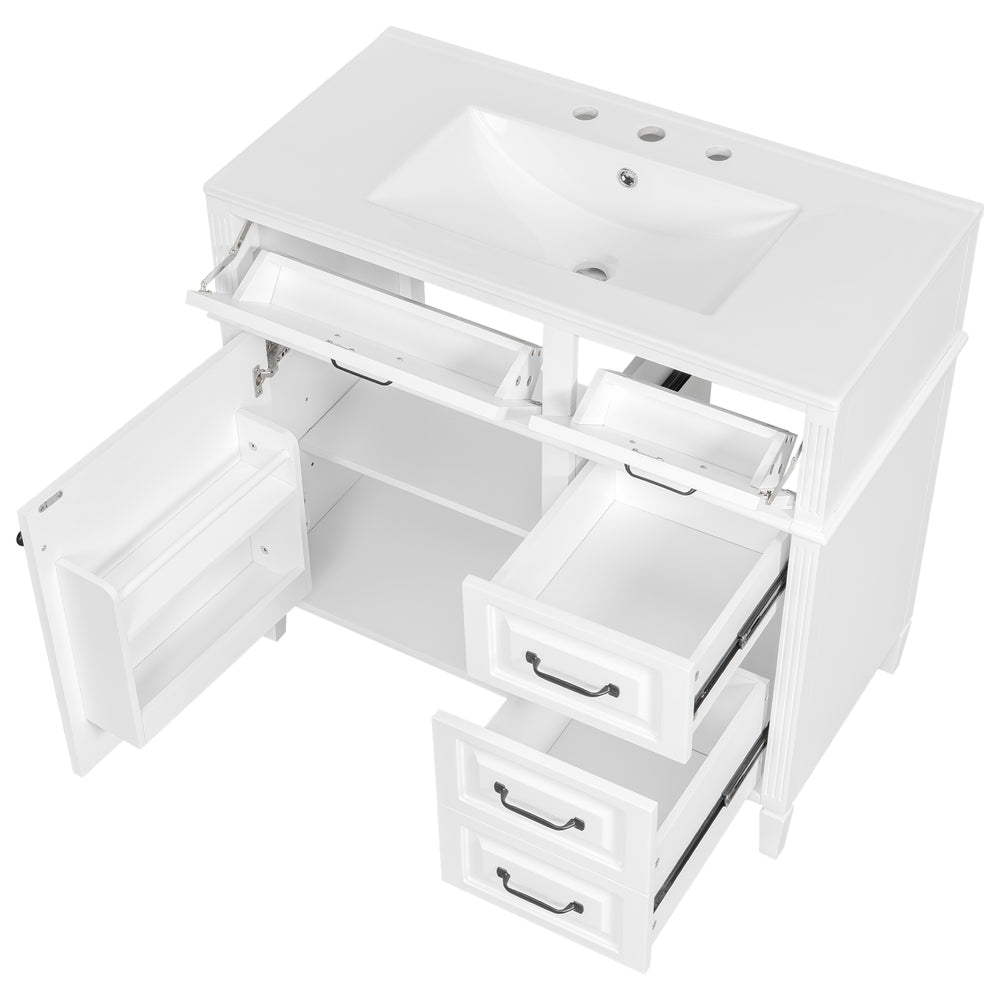 English Elm 36-Inch Modern Bathroom Vanity With Ceramic Sink, Durable Wood Frame, Adjustable Storage & Sleek Design N725P350849K