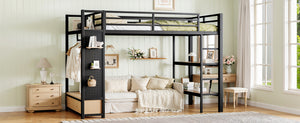 English Elm Full Size Pine Loft Bed House Frame with Slide Bookshelves and Moon Star Rails W1580S00590