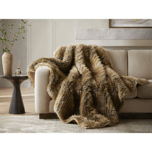 English Elm 1-piece Oversized Faux Fur Throw Bobcat Print Plush Velvet Backed Cozy Sofa Blanket Brown B035P408338