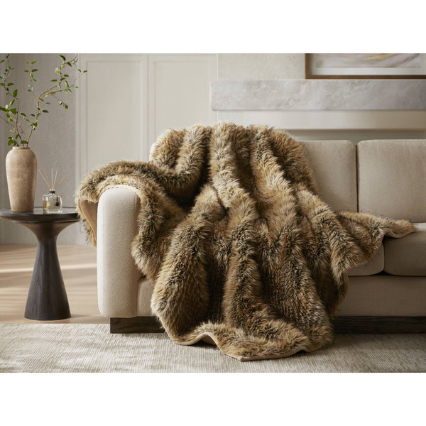 English Elm 1-piece Oversized Faux Fur Throw Bobcat Print Plush Velvet Backed Cozy Sofa Blanket Brown B035P408338