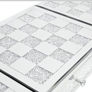 English Elm Mirrored Checkerboard Vanity Desk with Cushioned Diamond Inlay & Crystal Ball Handles, 45.5"L N844P304363S