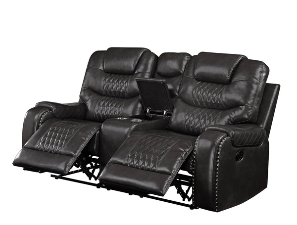 English Elm Braylon Magnetite Faux Leather 3-Piece Manual Recliner Set in Brown with Console, Cup Holders and Storage B2726S00187