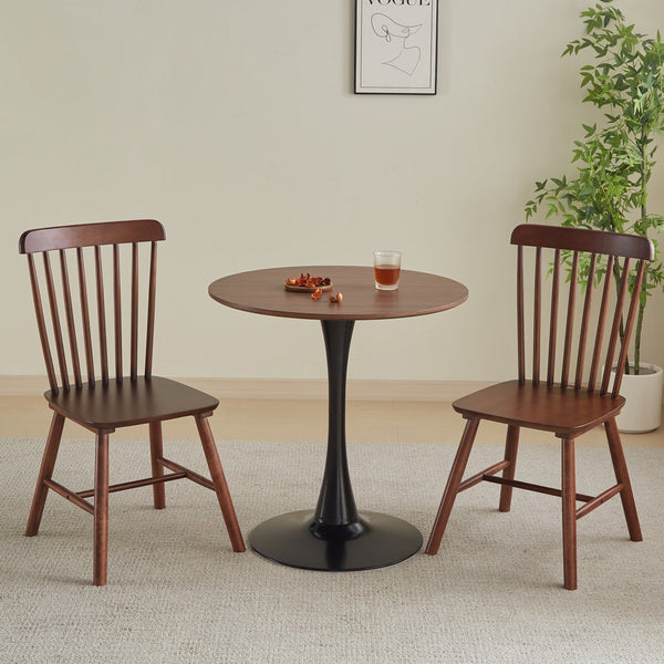 English Elm 31.5" Round Walnut Dining Table for 2-4 — Mid-Century Tulip Pedestal, Sturdy White Base, Compact Elegance W2720P204039