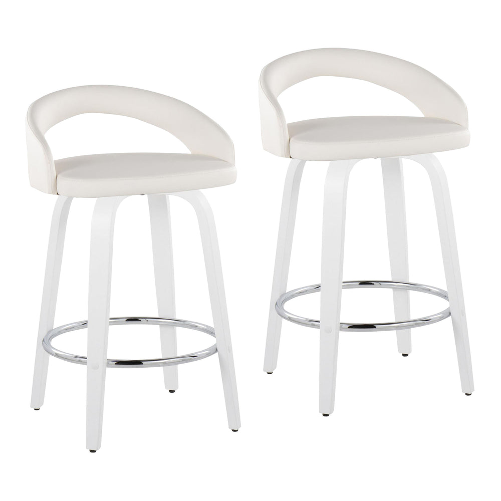 English Elm Fixed-height Swivel Counterstools with Faux Leather Seats Chrome Footrest Set of 2 B202S01834