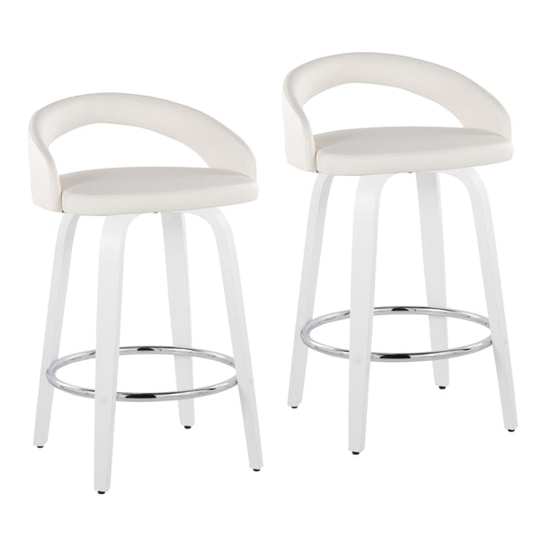 English Elm Fixed-height Swivel Counterstools with Faux Leather Seats Chrome Footrest Set of 2 B202S01834
