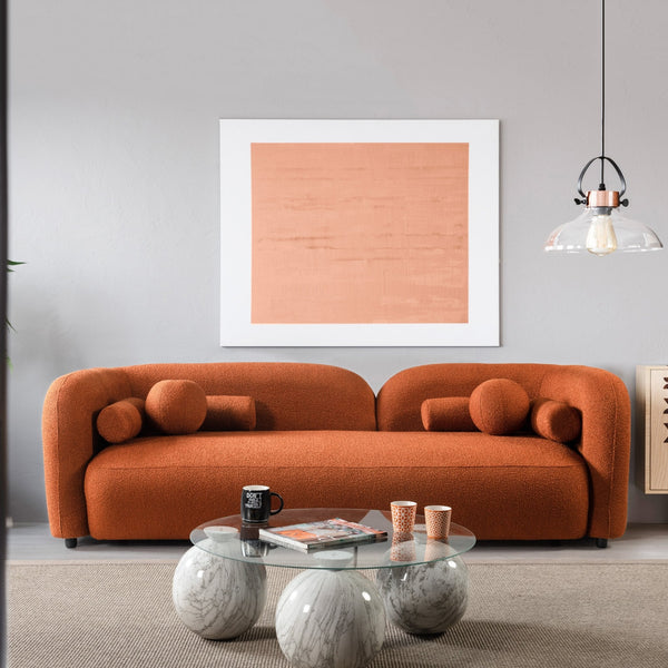 English Elm Donna Japandi Boucle Upholstered Sofa with Textured Fabric for Modern Living Rooms Brown,Burnt Orange,Orange B183P231855