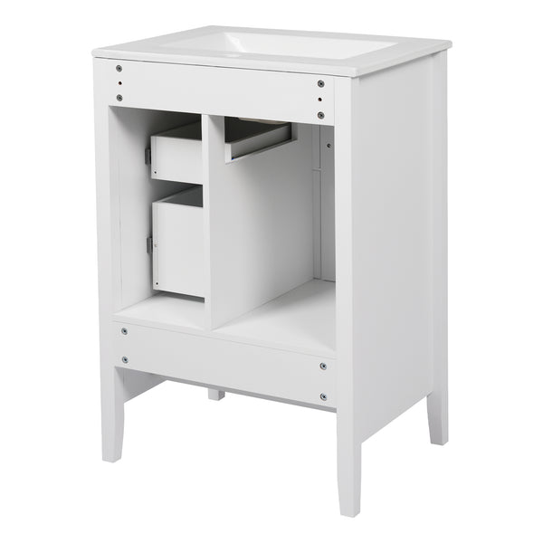 English Elm Christopher Knight Home® - 24 Freestanding Retro Bathroom Vanity with Ceramic Sink, Soft-Close Cabinet & Drawers, Painted MDF Finish White N759P292551K