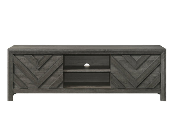 English Elm 1pc Rustic Geometric Chevron Entertainment Console TV Stand with Washed Wood Finish and Ample Storage Spaces Gray 18.39 L x 73.99 W x 28.07 H B2741P295484