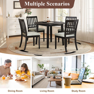 English Elm Extendable Round Dining Table Folding Mdf Top Rubberwood Legs Small Space Apartment Black N752P405933B