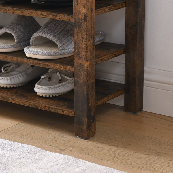 English Elm A Height-Adjustable Shoe Changing Bench With Vintage Charcoal-Grained Wood, Storage & Comfort W487P289971