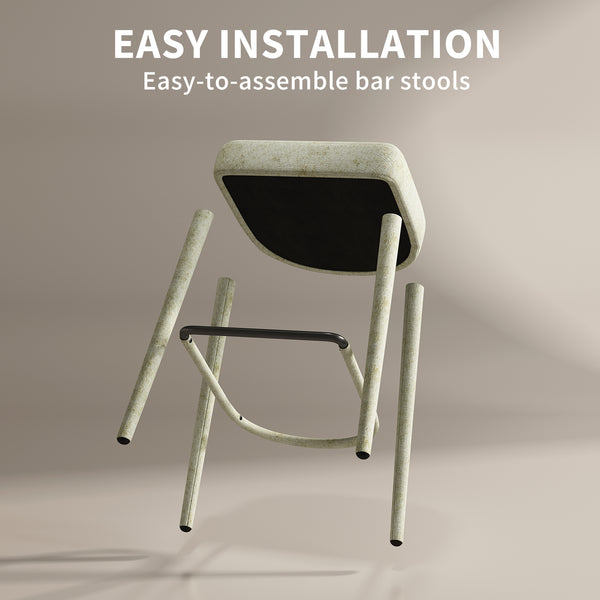 English Elm Backless Blue Fabric Upholstered Counter Stools Set of Two with Padded Seat Footrest Green W5096P400663