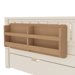 English Elm Twin Kids Platform Bed with Trundle Staircase Bookshelf and Rounded Safety Rails Beige W1580S00559