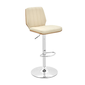 English Elm Glinne Adjustable Swivel Bar Stool - Cream Faux Leather, Walnut Back, Chrome Base, Ergonomic Comfort B2736P268536